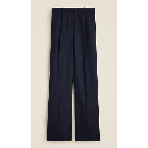 J.Crew New Essential Wide-Leg Pants WMNS 2 Blue BW528 High Rise 100% Linen Zip - Picture 1 of 5